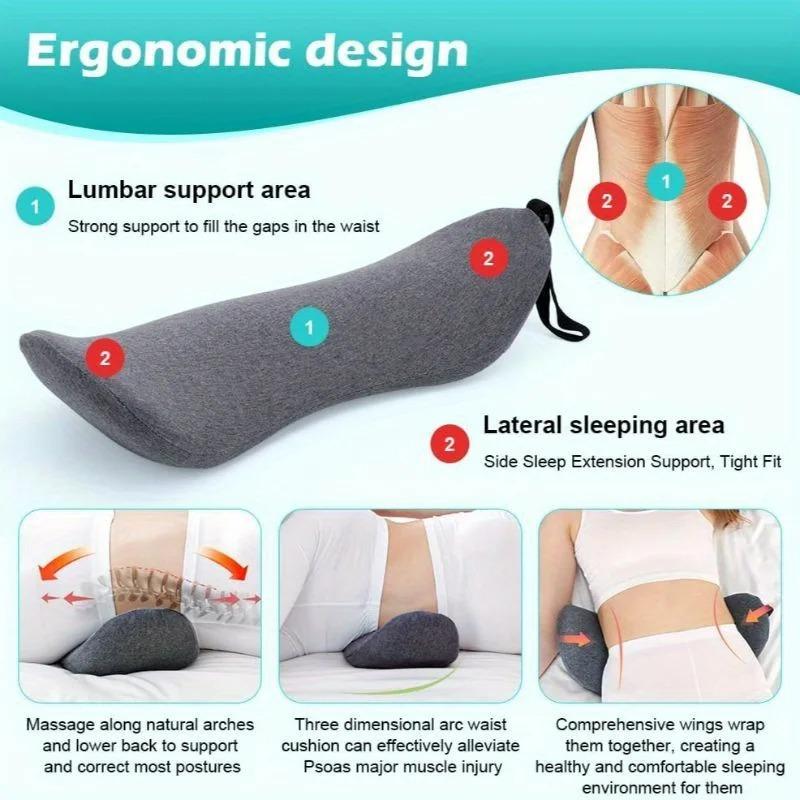 1pcs Lumbar Pillow Orthopedic Memory Foam for Lower Back Relief and Support Perfect for Side Sleepers Pregnancy and Maternity
