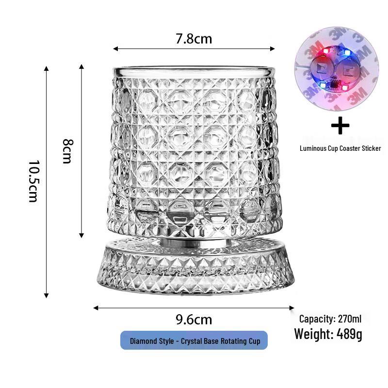Luminous Diamond-Style Rotating Plastic Whiskey Glasses, 2-Pack