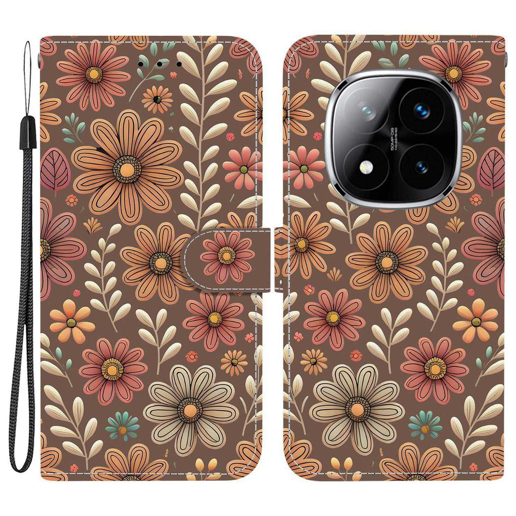 Wallet Case for Xiaomi Poco X7 5G/Redmi Note 14 Pro 5G/Note 14 Pro+ 5G Pattern Printing Leather Stand Phone Cover with Strap