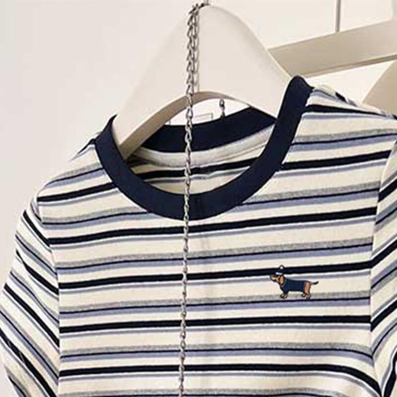 TonLion Women s Embroidered Dachshund Striped T-Shirt M