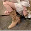 Women's Boots 2026 Autumn/Winter Height Increase Square Head Short Boots High Heels Retro Western Knight Middle Boots