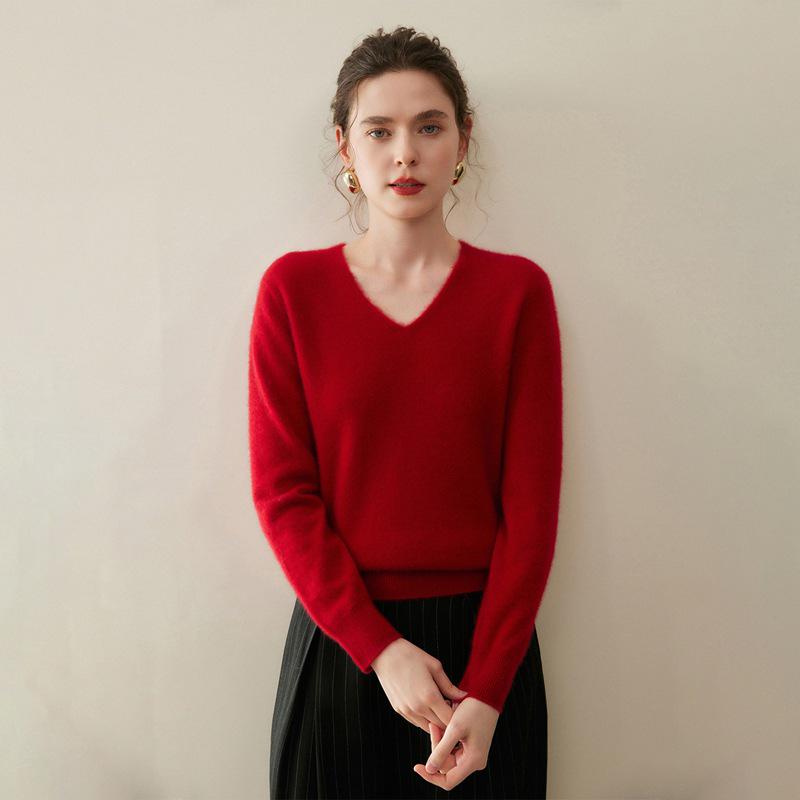 Women's 100% Pure Cashmere V-Neck Sweater - Autumn/Winter Knit Base Layer.