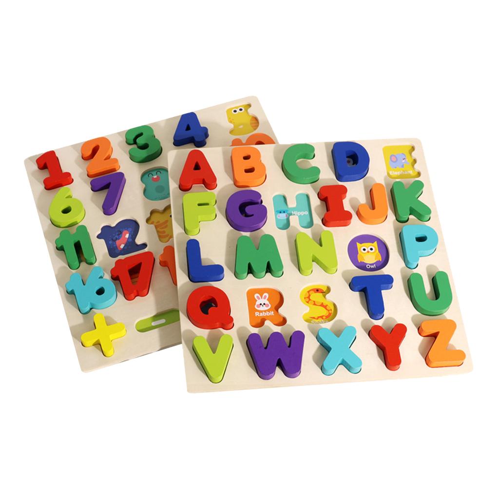Wooden Puzzles for Toddlers Thickened Montessori Alphabets Number Puzzle Board Educational Matching Game for Children