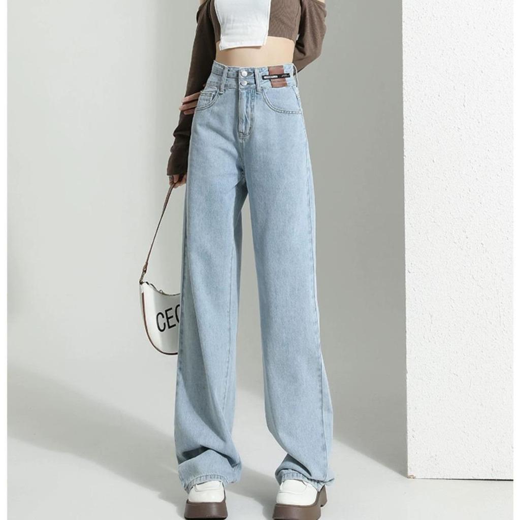Women's High-Waisted Light Wide-Leg Jeans - New for Autumn 2023, Loose Fit, Floor-Length Draping Style