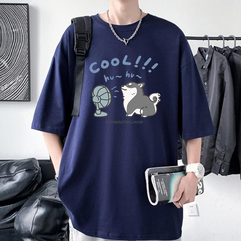 Cute Men Oversized Drop Shoulder T-Shirt 100% Cotton Streetwear Tee