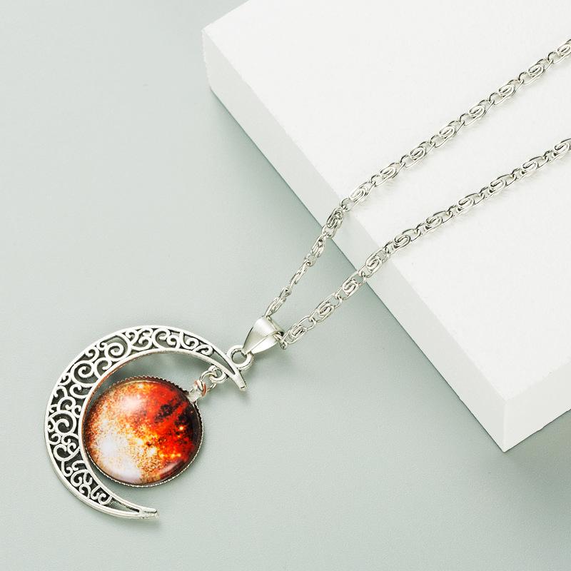 Moon Galaxy Starry Sky Gemstone Necklace, Fashionable Hip Hop Sweater Chain Jewelry For Men And Women