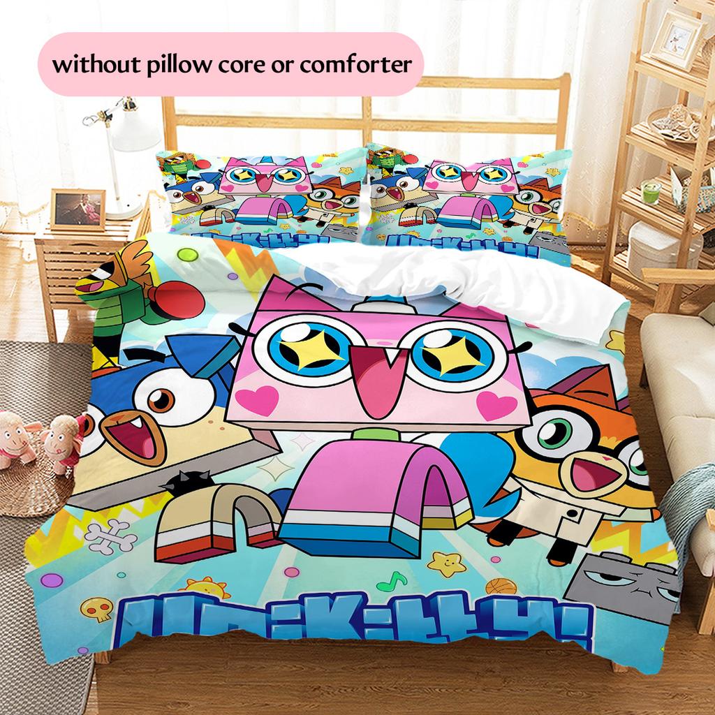 Unikitty! Pattern Bedding Quilt Set Home Decoration Gift (1 * duvet cover + 2 * pillowcase without core)