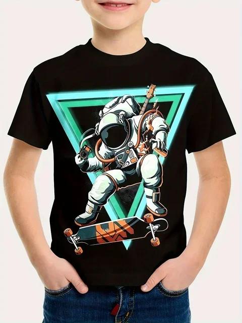 2024 Summer Boys T Shirts Cartoon Universe Astronaut Planets Children's Clothing Fashion T Shirts Baby Boys Tops Tees Clothes