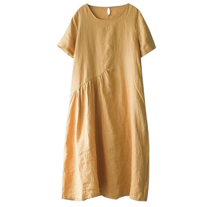 Japanese Women's Loose-Fit Cotton & Linen Irregular Hem Dress