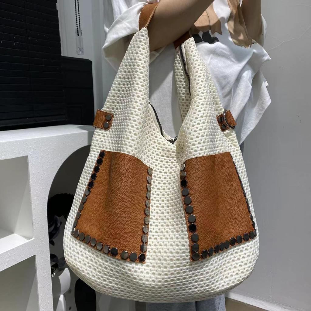 Ladies Vintage Mesh Tote Bag Large Capacity Commuter Shoulder Handbag