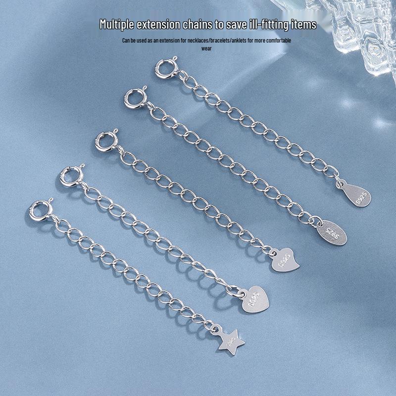 Tingxiang S925 Sterling Silver Extension Chain for Jewelry DIY 5cm Oval Pendant + Side Tail Chain