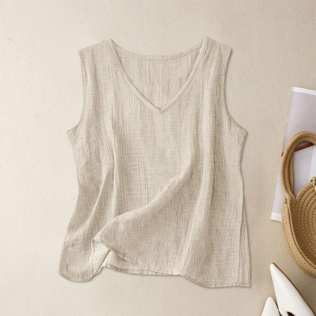 Sleeveless V Neck Tank Top for Women Lightweight Casual Loose Fit Summer Blouse Soft Breathable Fabric