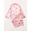 Strawberry Pattern Satin Long Sleeve Tops & Pants Pajama Set for Valentine's Gifts