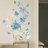 New Painted Blue Flower Butterfly Wall Sticker Living Room Bedroom Background Home Decoration Self-adhesive Wallpaper Plant Stickers
