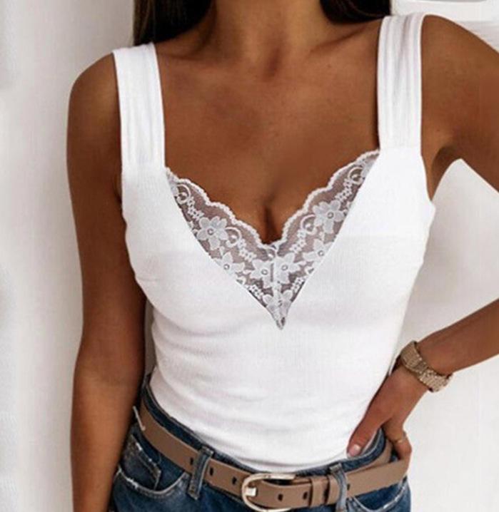 Women's V-Neck Lace Spaghetti Strap Tank Top