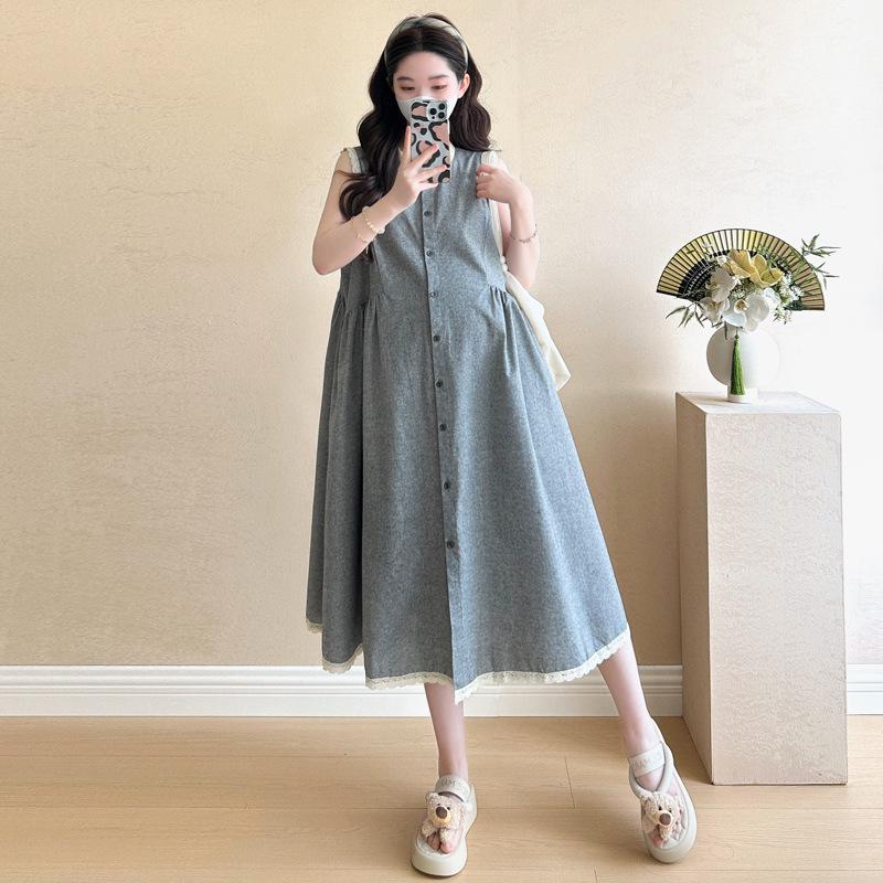 Artistic Summer Cotton Linen Maternity Vest Dress - Age-Defying & Breastfeeding Friendly 2XL