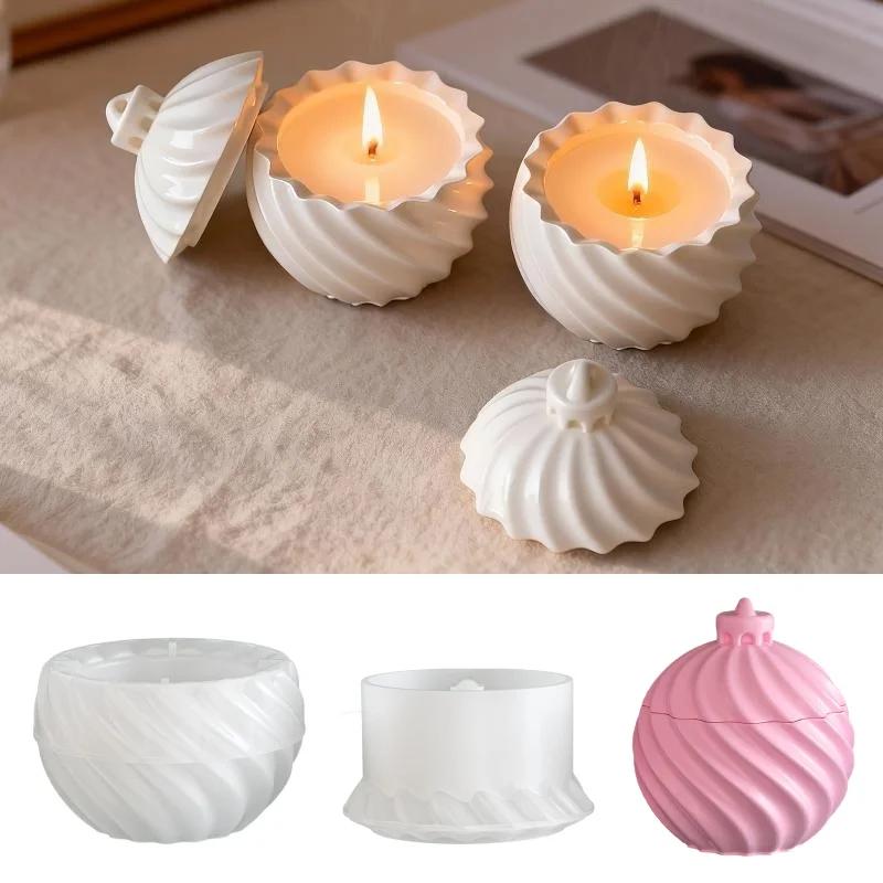 Stripe Candle Jar Silicone Mold DIY Relief Storage Box With Lid Cement Gypsum Resin Molds Handmade Festival Desktop Ornaments