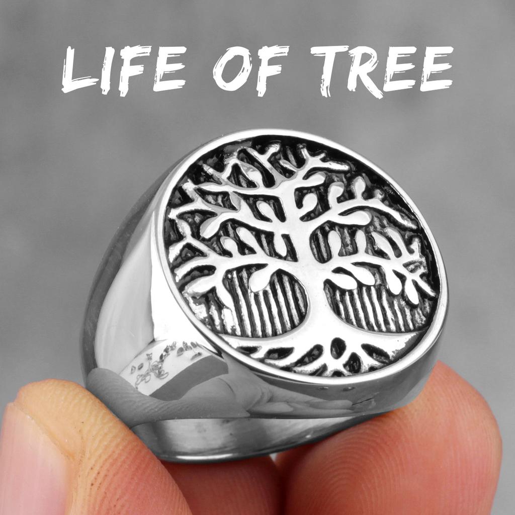 Tree of Life Amulet Stainless Steel Mens Rings Simple Elegant Charm for Male Boyfriend Biker Jewelry Creativity Gift