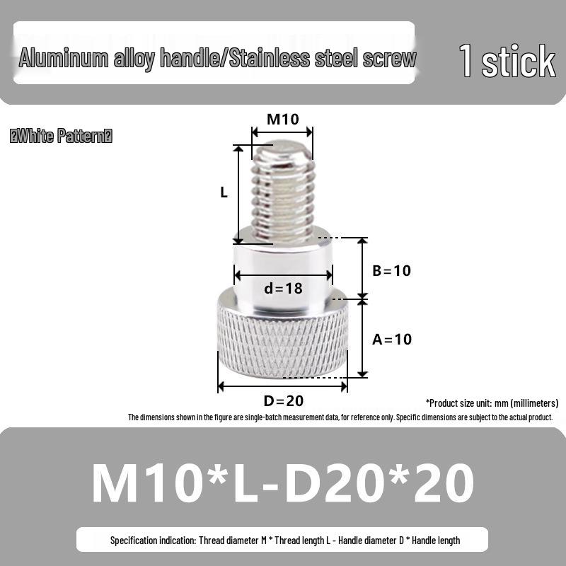 M10 Knurled Flat Head Aluminum Handle Stainless Steel Hand-Tightening Screw with Shoulder Adjustment Bolt