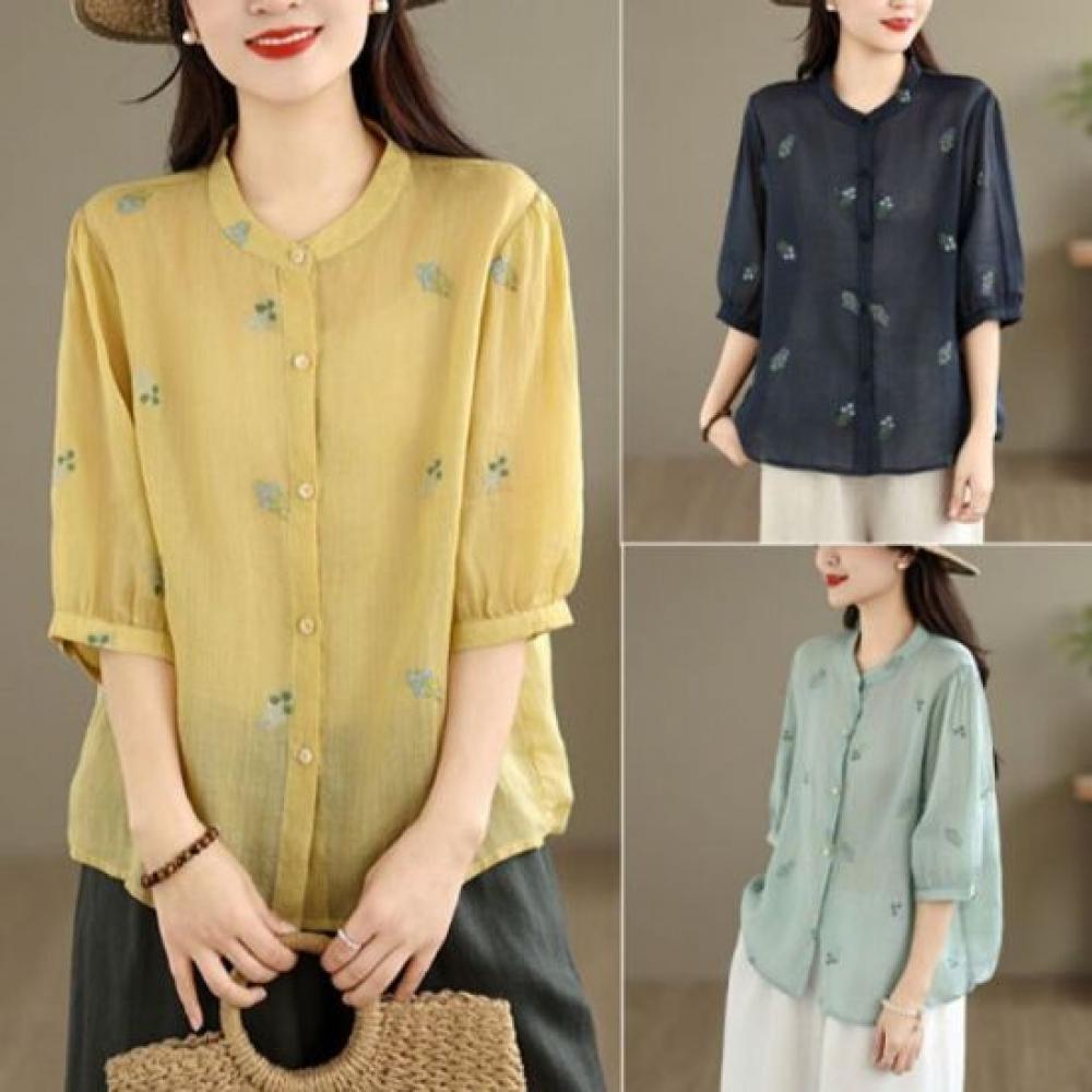 Shop Women S Floral Embroidery Wrinkle Free 5 Point Sleeve blouSe Won Wbl Wfom
