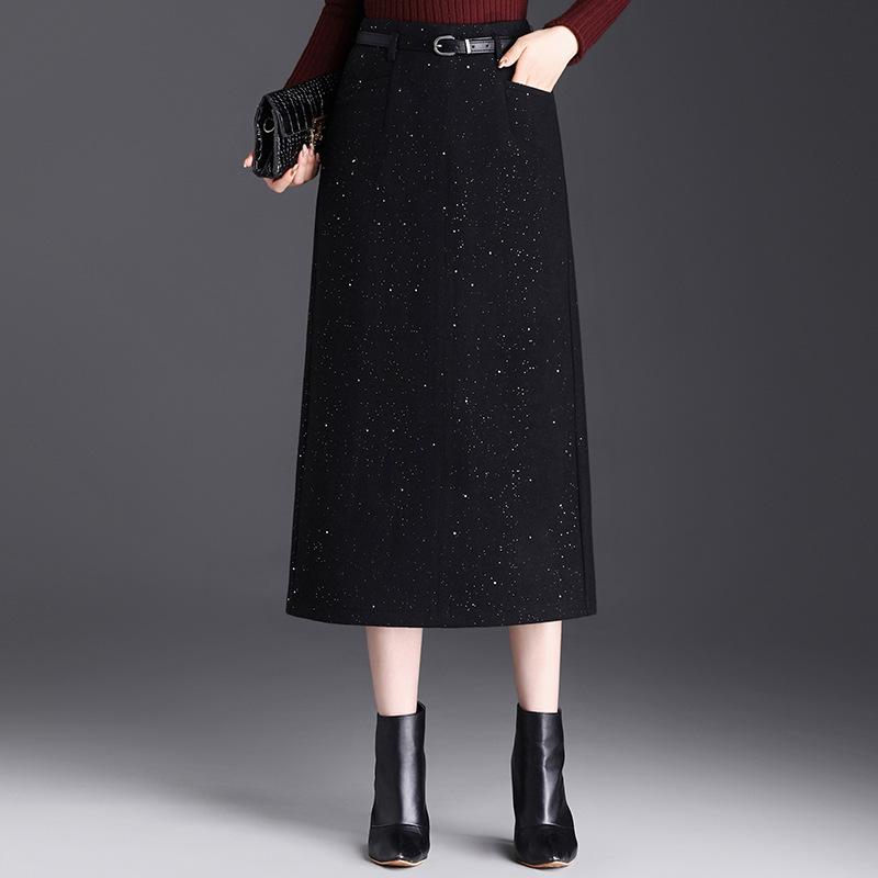 Chic High-Waisted Wool Blend Slit Skirt – 2026 Autumn/Winter Elegant Korean Style