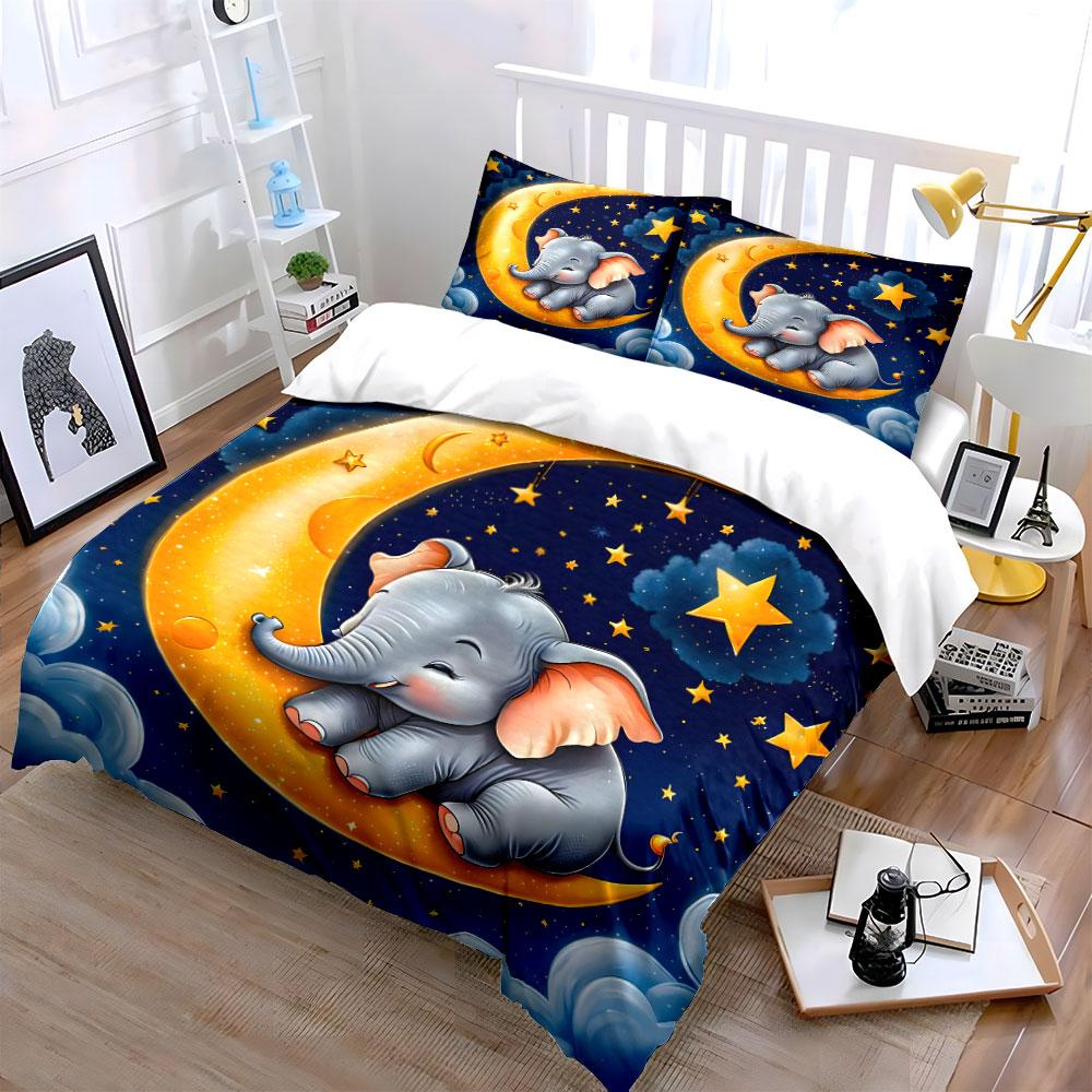 Dreamy Night Baby Elephant Rest Printed Duvet Cover Set1 Duvet Cover+2 Pillowcasemulti Size Bedroom Bedding Decor Luxury Gifts