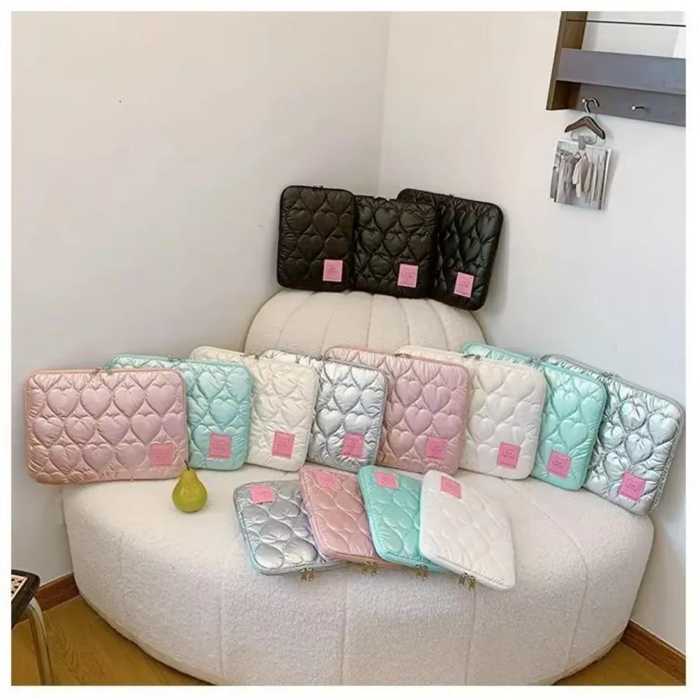 11/15inch Puffy Laptop Bag Embroidery Macaron Color Notebook Bag Shockproof Love Pattern Computer Case for Ipad/Macbook