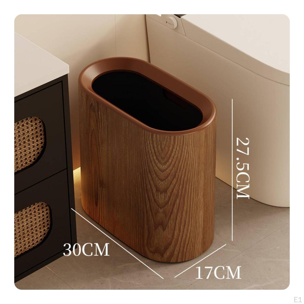 Waste Bin Narrow WoodGrain High Grain Trash Can Walnut