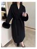 Manteau en Laine Mi-Long pour Femme avec Manches en Fourrure - Veste Décontractée Chic Automne/Hiver