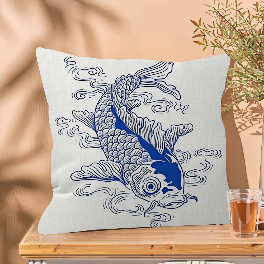 Japanese Red Koi Fish Pillow Cover Sofa Cushion Cover Home Room Decoration Children Gift