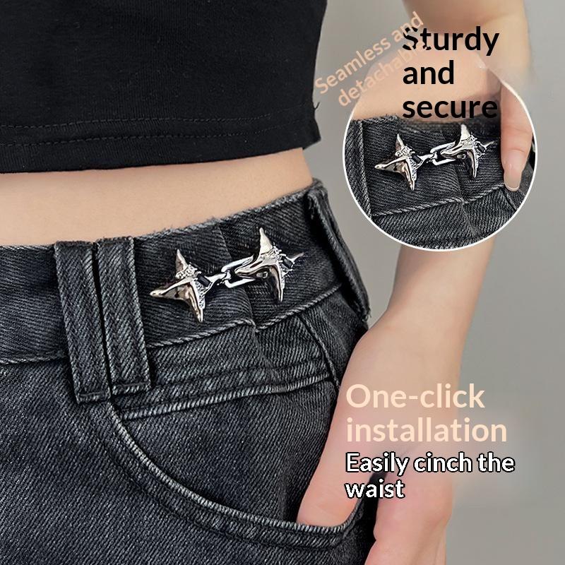 Adjustable Jean Waist Tightener Metal Star Waist Buckle No Sew Pants Waist Reduction Button For Denim Trousers Daily Wear