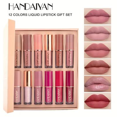 12 Farben Lipgloss Set Flüssiger Lipgloss Make-up Kosmetik Flüssiger Lippenstift Wischfest Wasserdicht Lippen-Tönungsset Muttertagsgeschenk