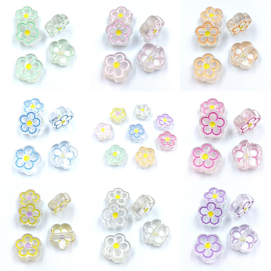 For Kids Girls DIY Necklace Bracelet Making Transparent Plum Blossom Beads 5Pcs Handcrafted Candy Color Enamel Flower Cute Craft Making Charm