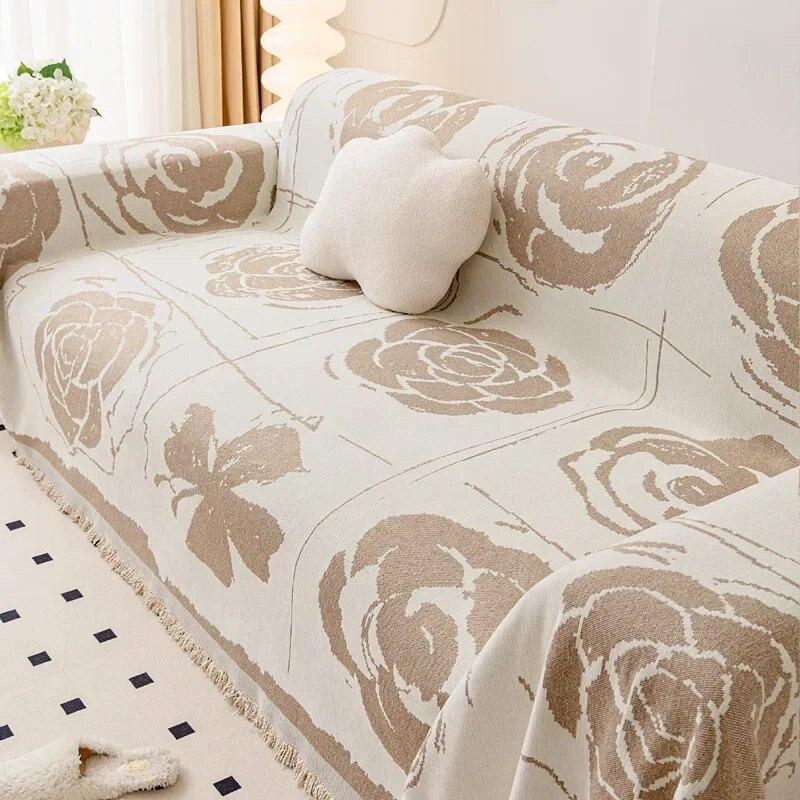 Chenille Tassel Sofa Cover Dust-proof Non Slip Jacquard Sofa Towel Comfortable Seat Cushion Multifunctional Blanket