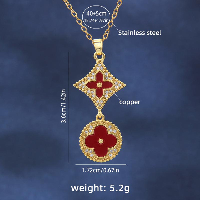 

Модное и роскошное круглое ожерелье из нержавеющей стали с четырьмя листами клевера, элегантная цепочка на ключицу с кисточкой и счастливой травой.