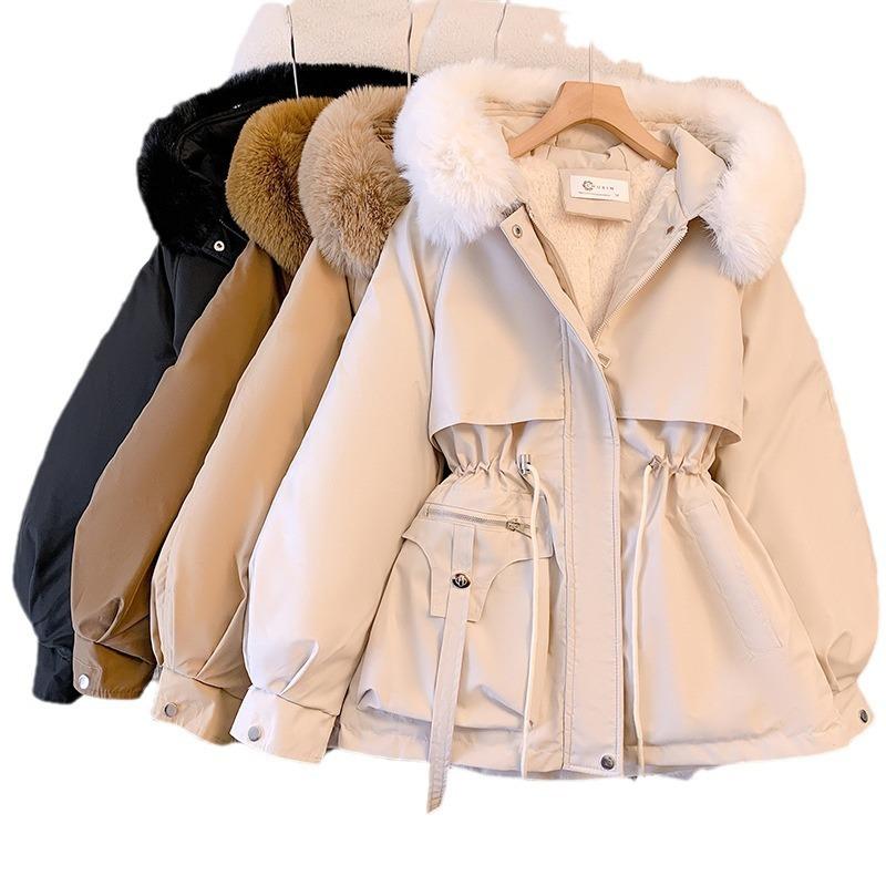 Women's Winter New Thin Big Fur Collar Women's Fashion Versatile and Fleece Integrated Coat