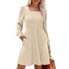Womens  Square Neck Long Sleeve Dress Casual  Knit Dress With Pockets
