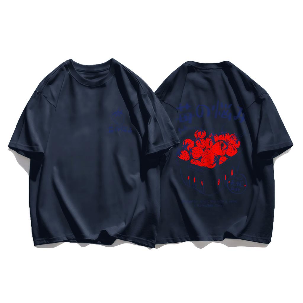 Art Text Strawberry Creative Women T-Shirt Loose Hip Hop Streetwear Fashion New Clothing Female All-Mtach Comfortable Cotton Top