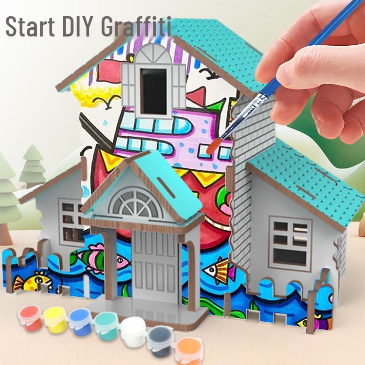 Children's Large 3D Wooden Puzzle Graffiti DIY Drawing Set for Boys and Girls