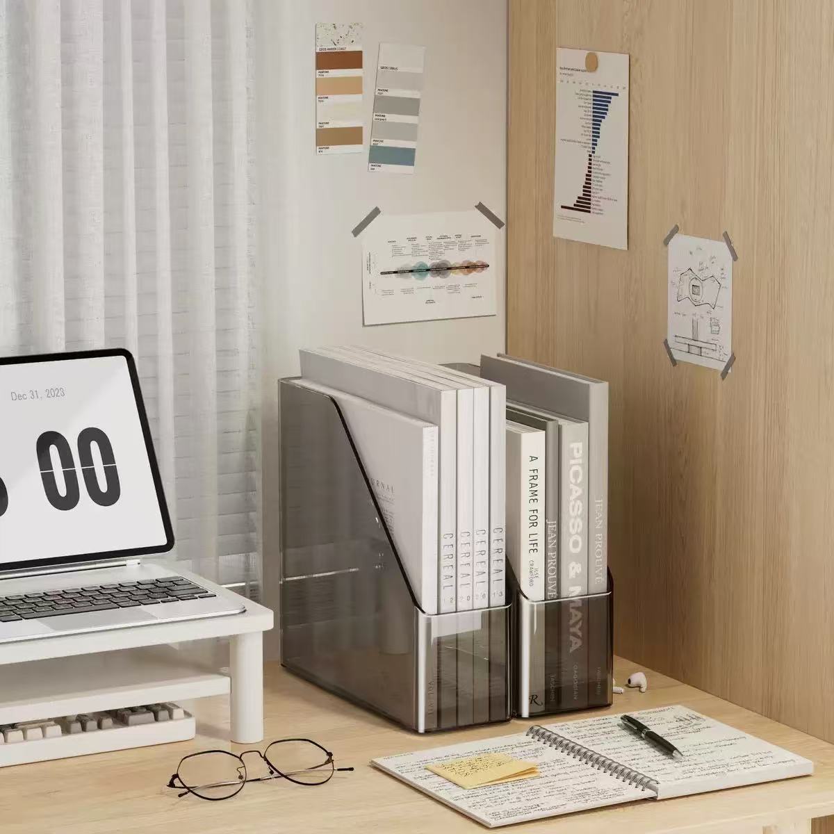 Transparent Acrylic Desktop Bookend File Storage Organizer Rack For Desk 1pcs