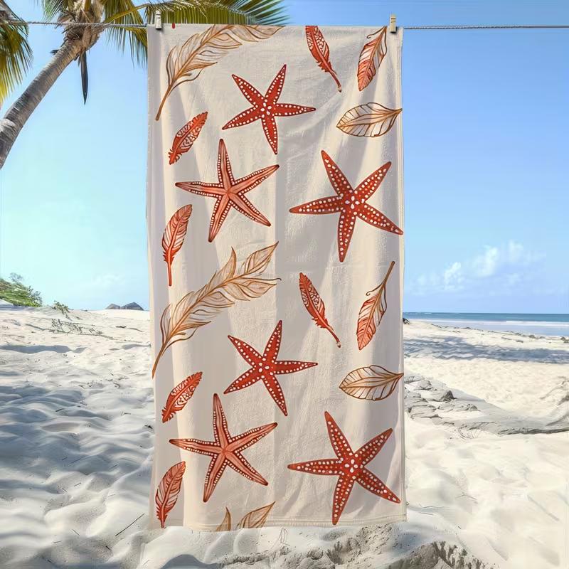 Blue Starfish Seashell Beach Towel Marine Life Style Lightweight Quick Dry Beach Blanket Summer Beach Pool Swimming Camping 50X100cm &1pc