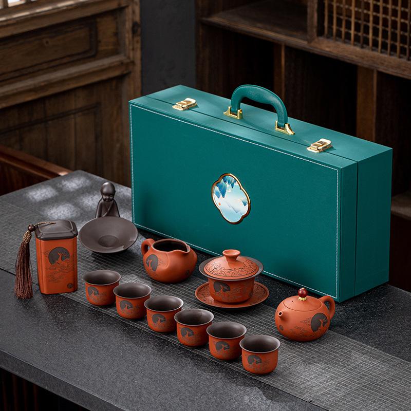 Good Value, Raw Ore Powder Pulp Purple Sand Tea Set, New Year's Home Gift, High-end Souvenir Gift Box