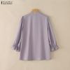 ZANZEA Women Casual Stand Collar Solid Color Loose 3/4 Sleeve Blouse