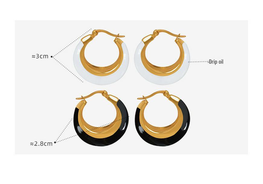 Gold-Plated Geometric Hoop Earrings: Black & White Oil Drip, European Retro Style for Women