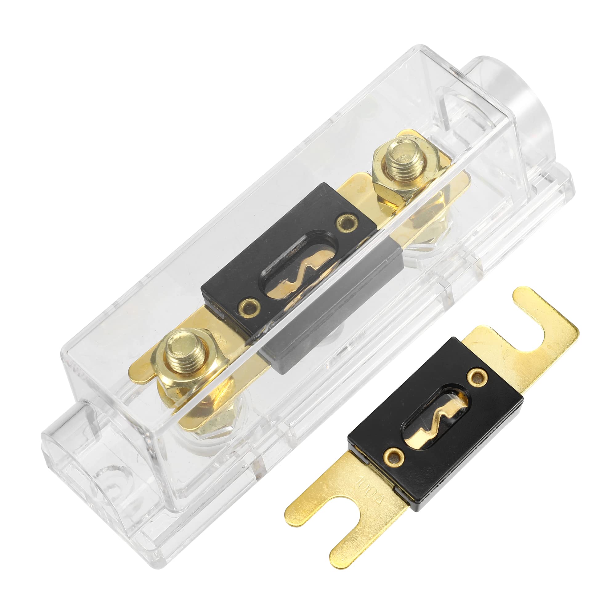 

uxcell ANL Fuse Holder Car Audio 0 4 8 Gauge Inline Transparent Fuse Block 100A золотой