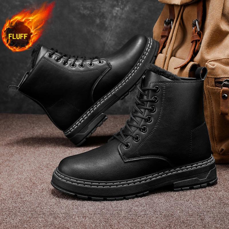 Warm Thickened Men's Locomotive Boots Side Zipper Stream Outdoor Hiking Men's Boots