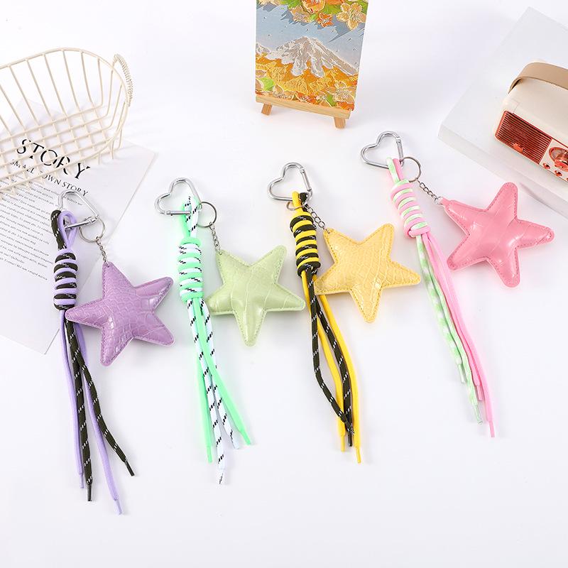 Pendentif Porte-clés Étoile Élégant avec Cordon en Cuir Tressé - Charme de Sac Style Ins & Dragonne de Téléphone.