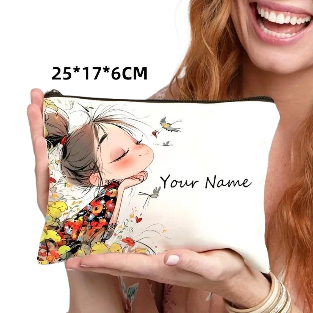 Trendy Vintage Style Makeup Bag Cute Girl Pattern Travel Handbag Toiletry Bag Pencil Case Zipper Cosmetic Bag