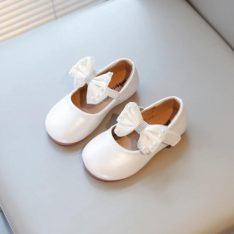 Girls Chic Flats for Wedding Party Classic Simple Elegant Kids Dress Shoes with Lace Bow-knot Princess Sweet Children Mary Janes