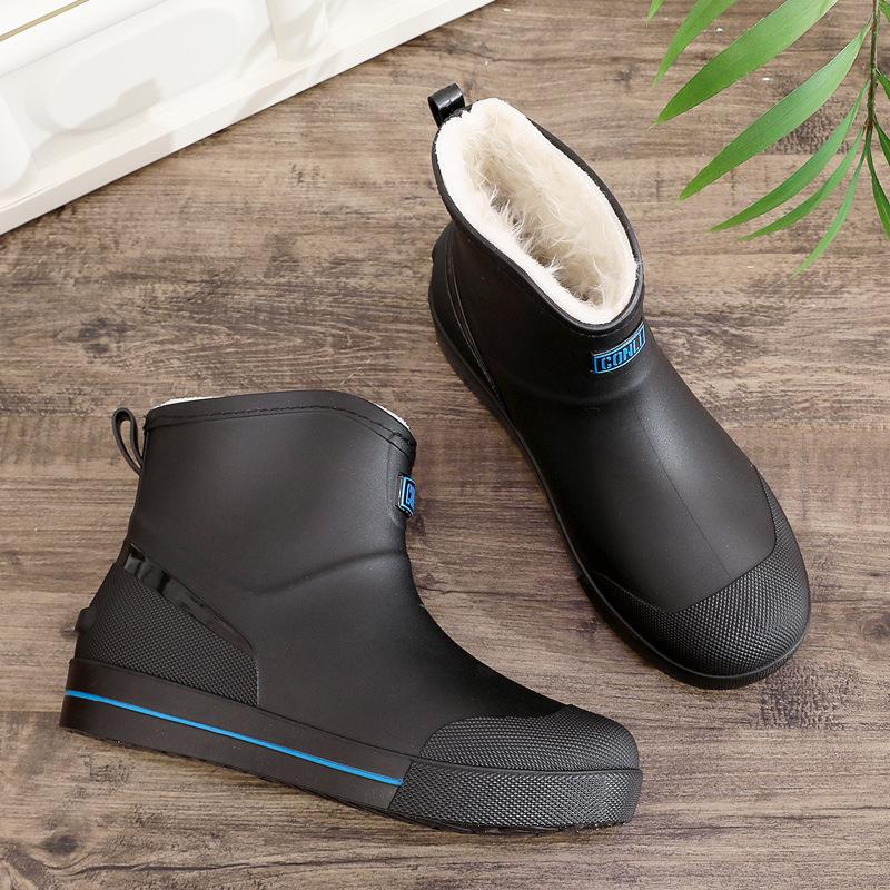 [One piece] Rain shoes men's short and medium non-slip waterproof shoes outdoor water boots warm fishing rain boots rubber shoes